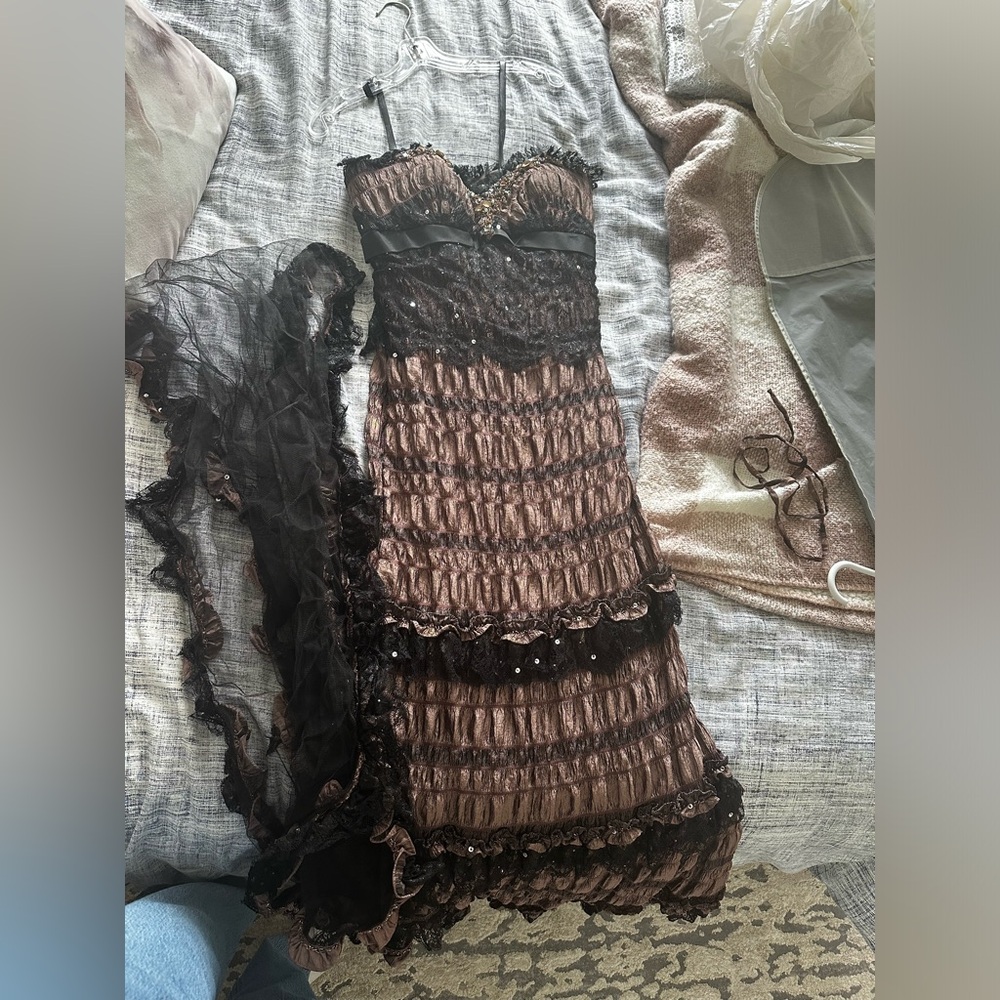 Elegant Black and Brown Evening Gown